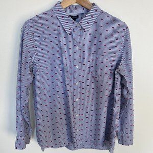 Gap White with thin Blue stripes Boyfriend Fit